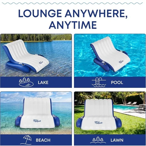 GRIP A POOL NIB Inflatable Luxury Chair Recliner Pool River Lake Float for 1-2